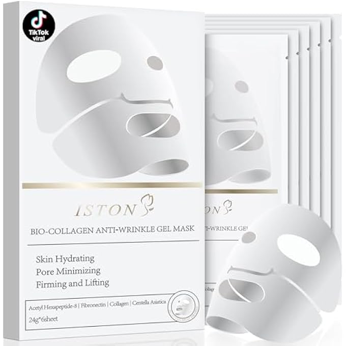 ISTON 6 PACK BIO-COLLAGEN REAL DEEP ANTI WRINKLE LIFTING MASK,OVERNIGHT HYDRATING FACE MASK FOR ALL SKIN TYPES -PORE MINIMIZING,ELASTICITY ENHANCING,FIRMING,MOISTURIZING - Image 1